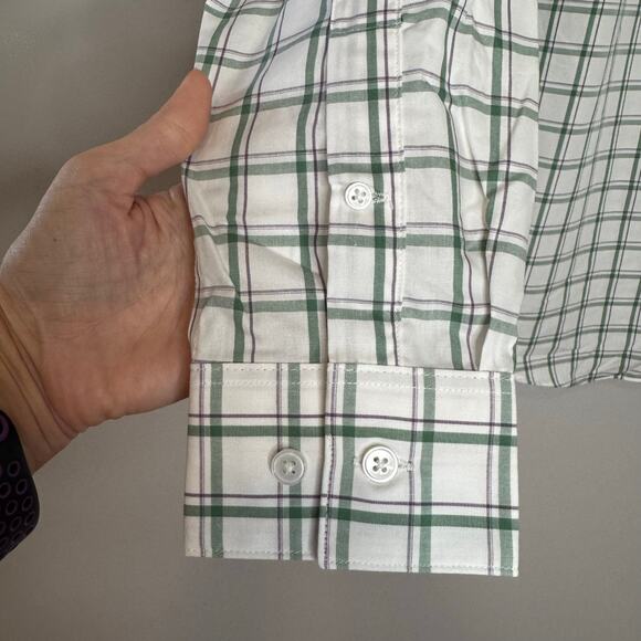 Artefact Button Up Shirt White Green Plaid Cotton NWT Men Size Large Tall - Picture 3 of 9